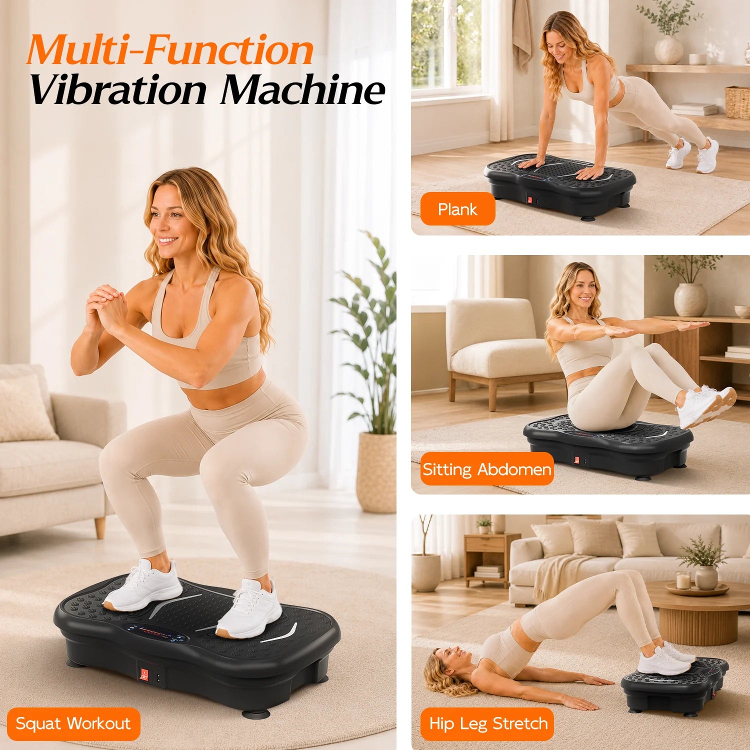 HopHorse vibration plate for squats, planks, sitting core work and hip leg stretches