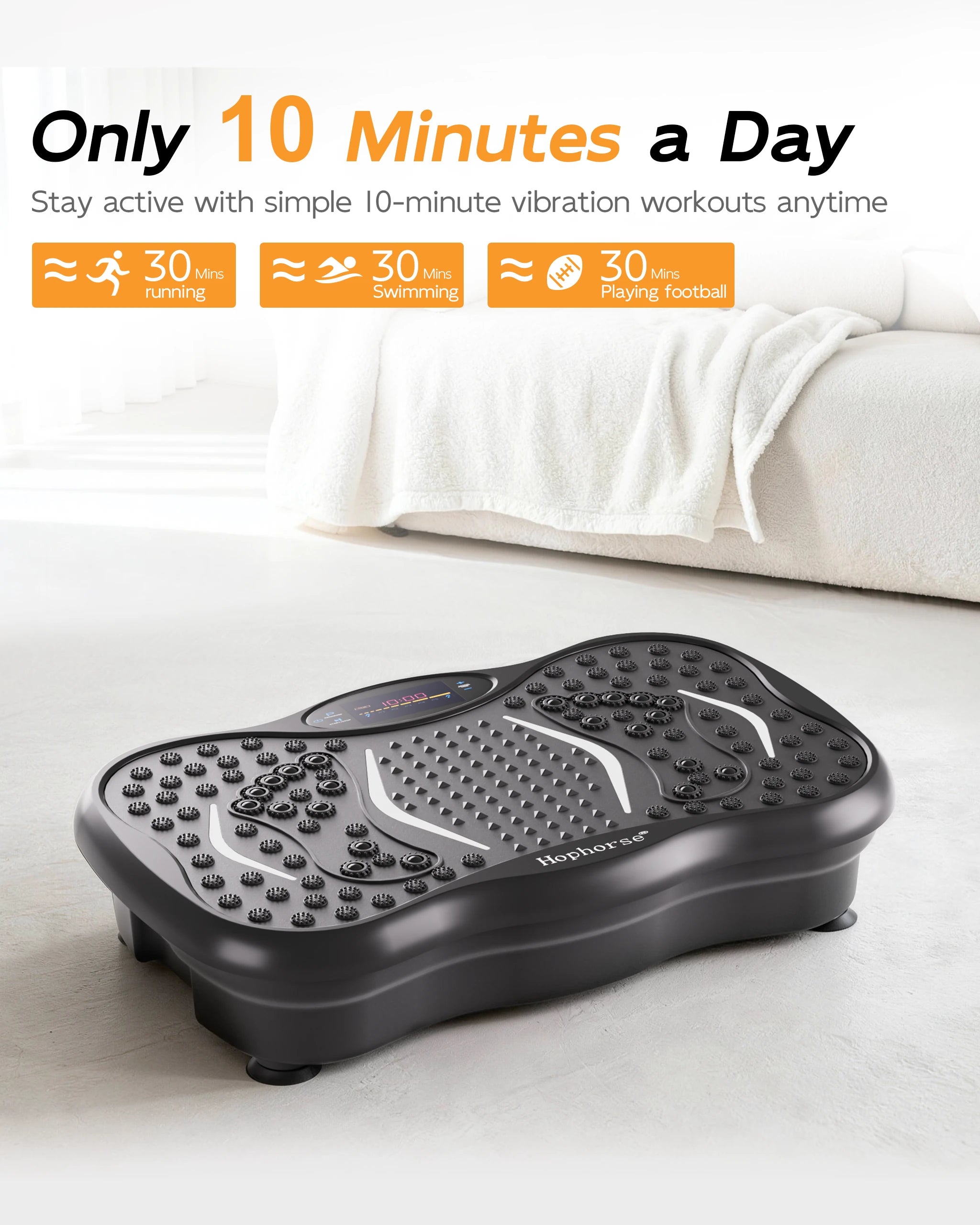 Hophorse Pro Max vibration plate in silver, front view for home workouts