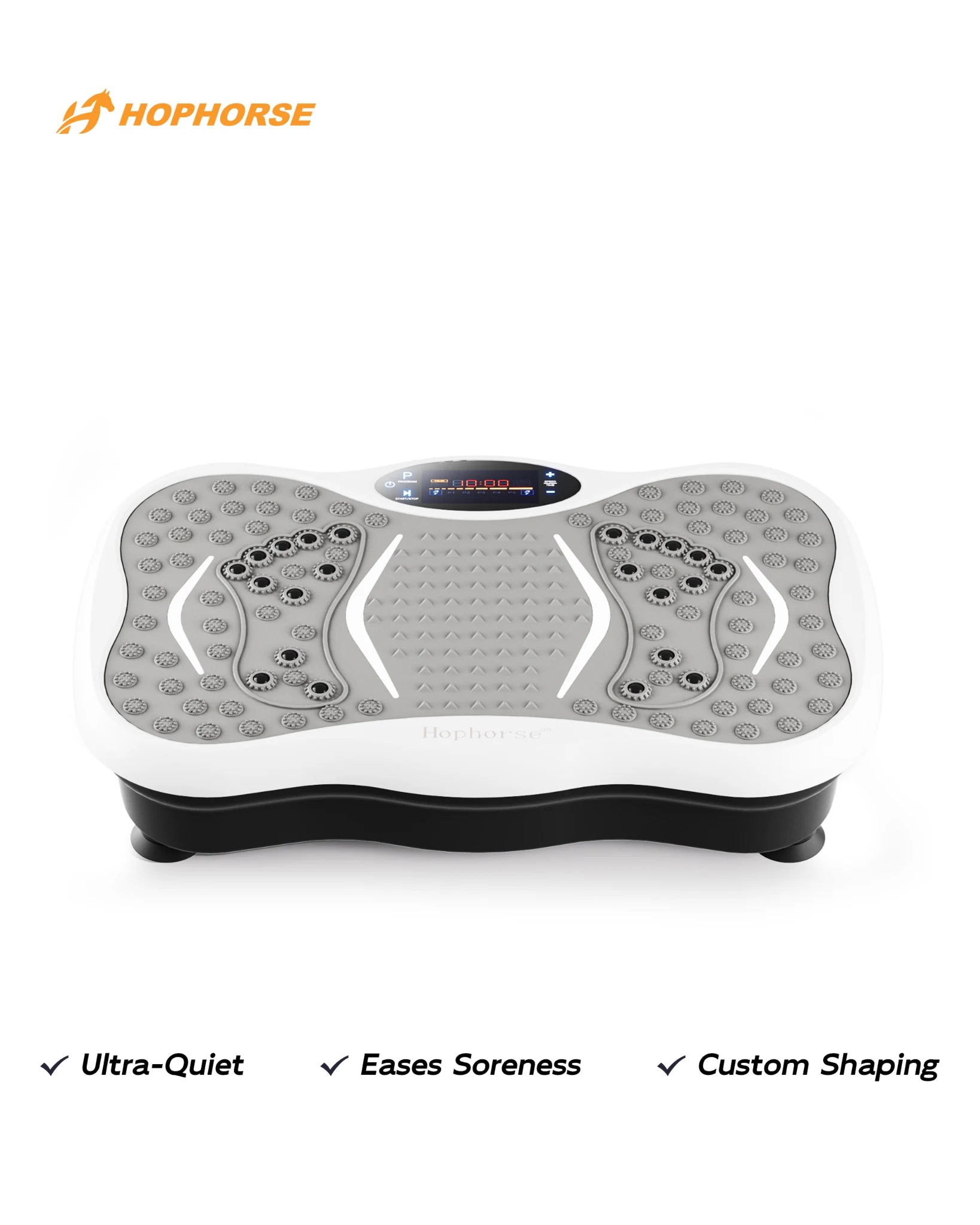 Hophorse Pro Max vibration plate in silver, front view for home workouts